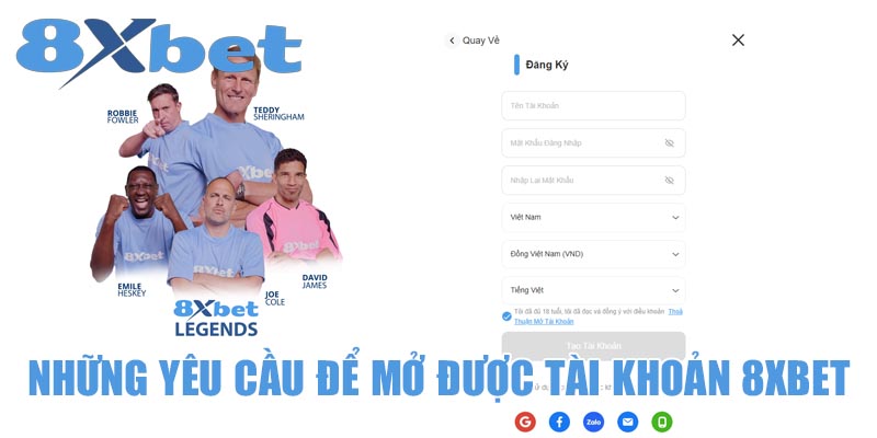 Những yêu cầu để mở được tài khoản 8XBET